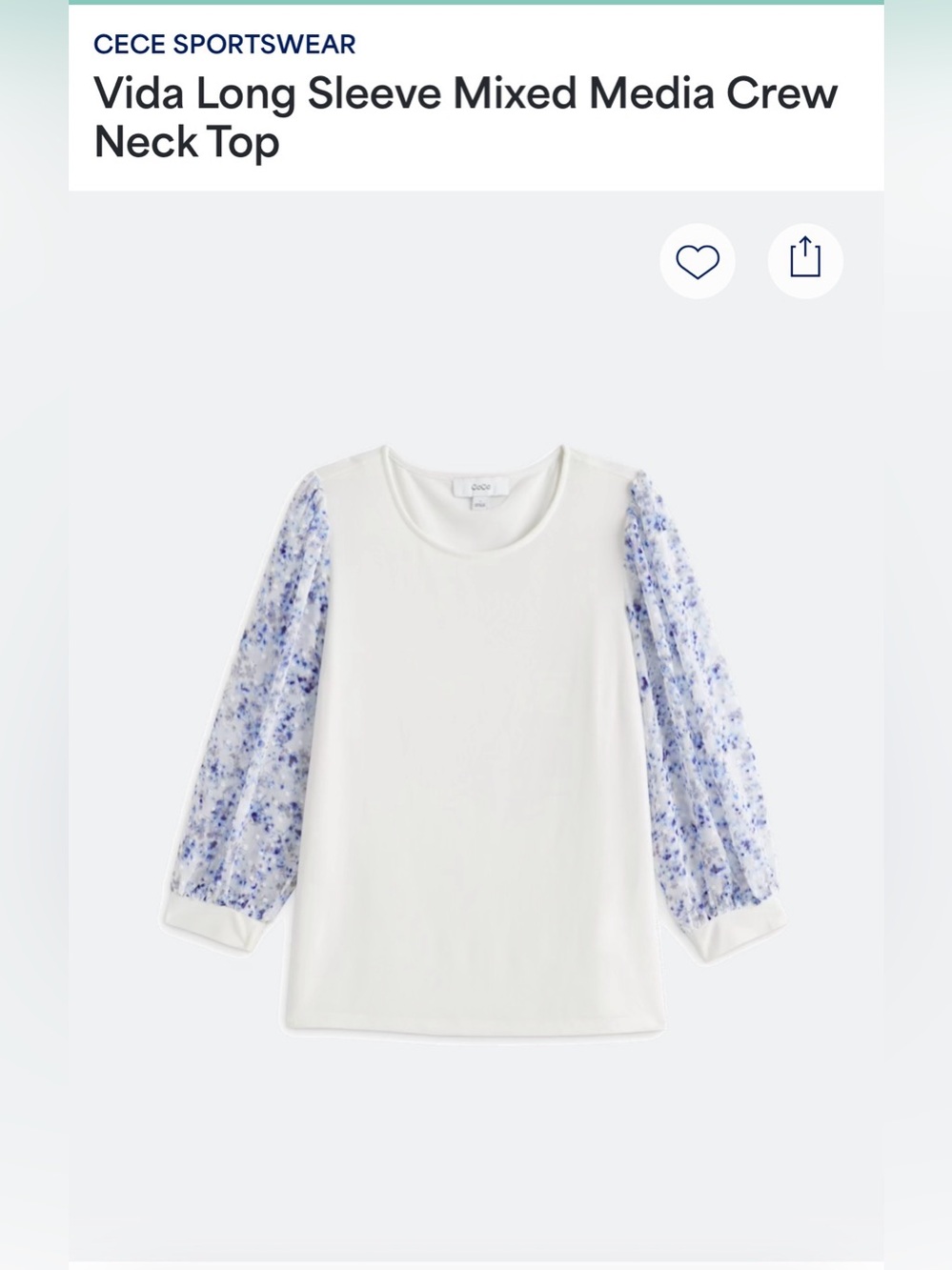 CeCe Sportswear Vida Mixed Media Floral Sleeve Top White Size Small - Picture 3 of 4